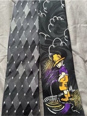 Men’s Black Graphic Neck Tie with Yellow and Purple Accent